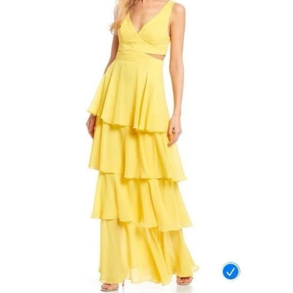 PROM DRESS Elegant Yellow Tiered Maxi Dress